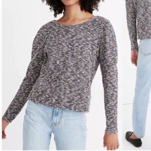 NWT! Madewell Multicolored Knit Top Puffed Sleeve Space Long Sleeve Top Large